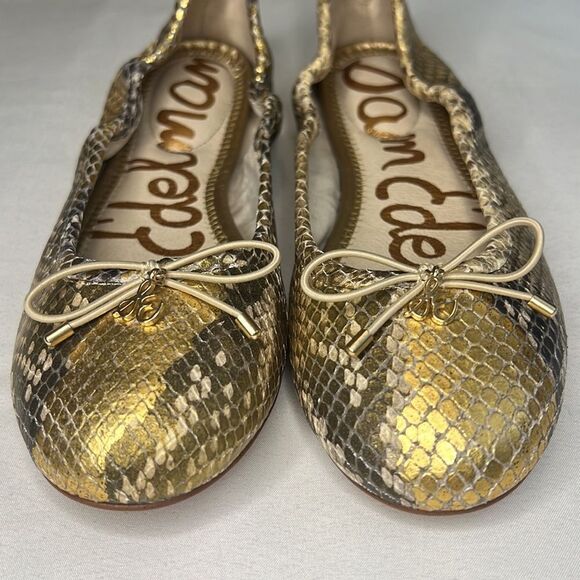 Sam Edelman Women’s Gold Snake Print Felicia Ballet Flats Size 6 - Picture 2 of 9